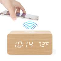 Wireless Charing Wooden LED Alarm Clock With Sound Control,Temperature Display Digital Clock