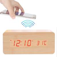 Christmas gift Digital Alarm Clock With wood wireless charger Wooden Led Clock