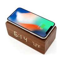 KH-WC021 High Quality Multi Function Mobile Digital LED Table Wooden Alarm Clock Fast Qi Phone Wireless Charger for Iphone