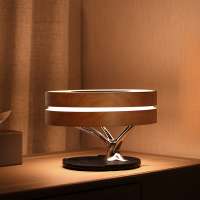 2020 New Arrival Wood Bedside Table Lamp Dual Bluetooth Speaker Wireless Charger Digital Clock Sleep Mode Stepless Dimming