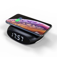 Dropshipping multi-function wireless charger bedside lamp and clock alarm clock for iPhone/Android